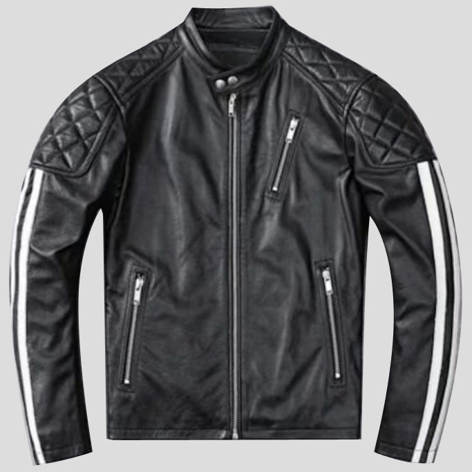 Men's Black Quilted Leather Motorcycle Jacket - AMSEL LEATHERS