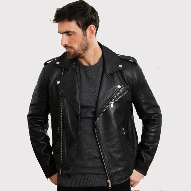 Men's Black Quilted Leather Perfecto Jacket Amsel Leathers