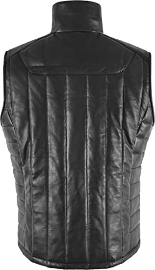 Men's Black Quilted Puffer Leather Vest - AMSEL LEATHERS