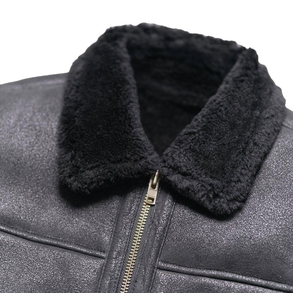 Men's Black Shearling Sheepskin Leather Bomber Jacket - AMSEL LEATHERS