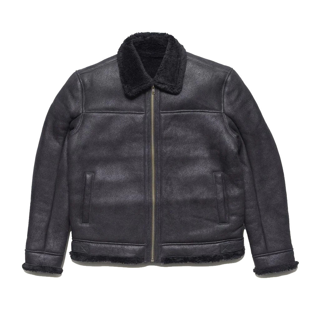 Men's Black Shearling Sheepskin Leather Bomber Jacket - AMSEL LEATHERS