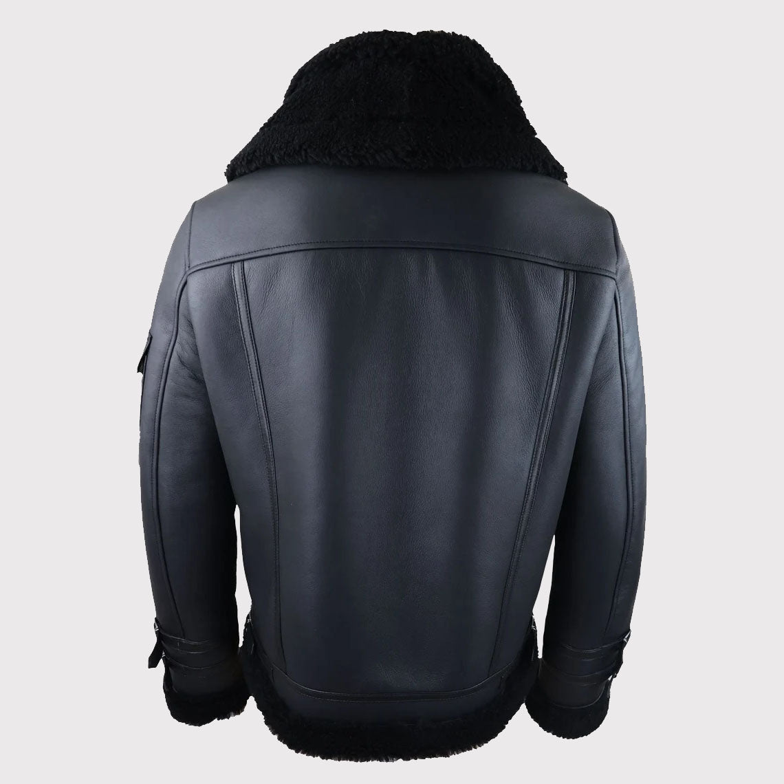 Men's Black Shearling Sheepskin Zipped Flying Jacket - AMSEL LEATHERS