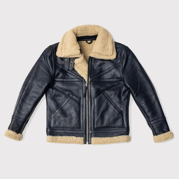 Men's Black Sheepskin Aviator Shearling Flight Jacket - AMSEL LEATHERS