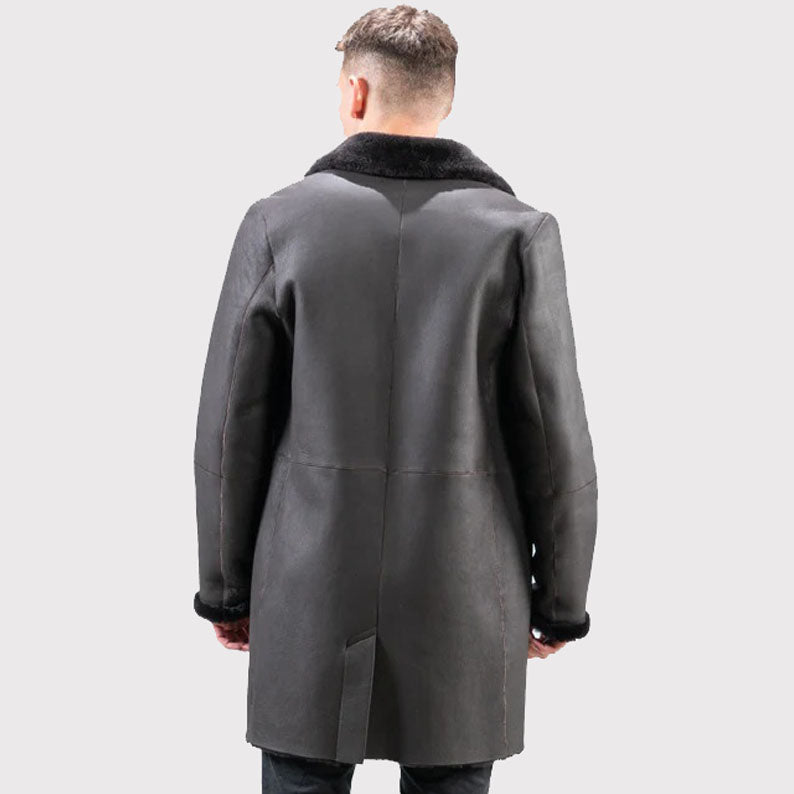 Men's Black Real Sheepskin Suede Coat - AMSEL LEATHERS