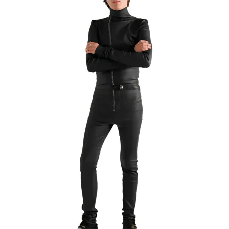 Men's Black Slim Fit Leather Jumpsuit – Sleek & Stylish - AMSEL LEATHERS