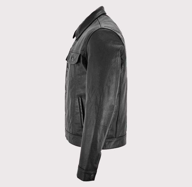 Classic Black Trucker Western Leather Jacket Shirt for Men - AMSEL LEATHERS