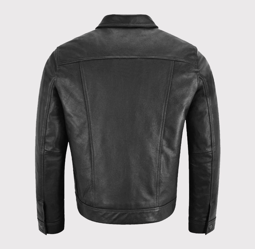 Classic Black Trucker Western Leather Jacket Shirt for Men - AMSEL LEATHERS