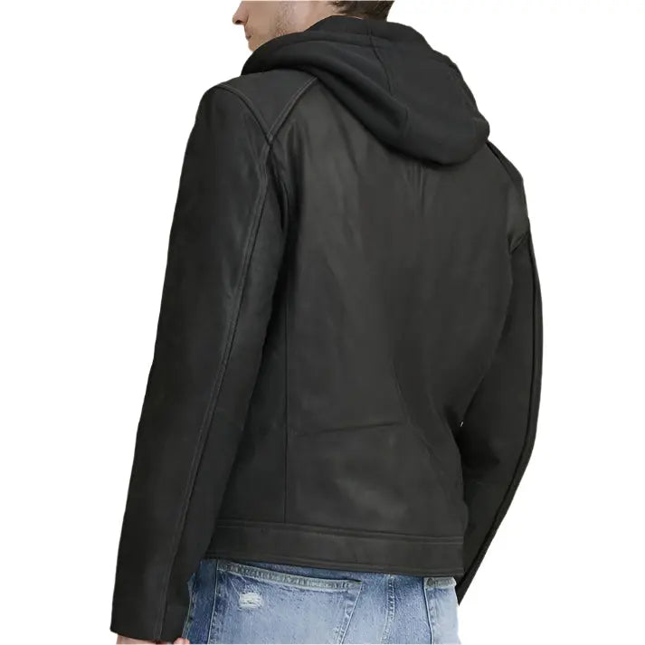 Men's Black Vintage Hooded Leather Jacket - AMSEL LEATHERS