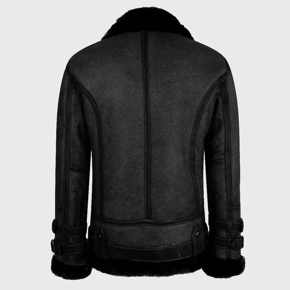 Men's Classic Black Vintage Shearling Sheepskin Flying Jacket Amsel Leathers