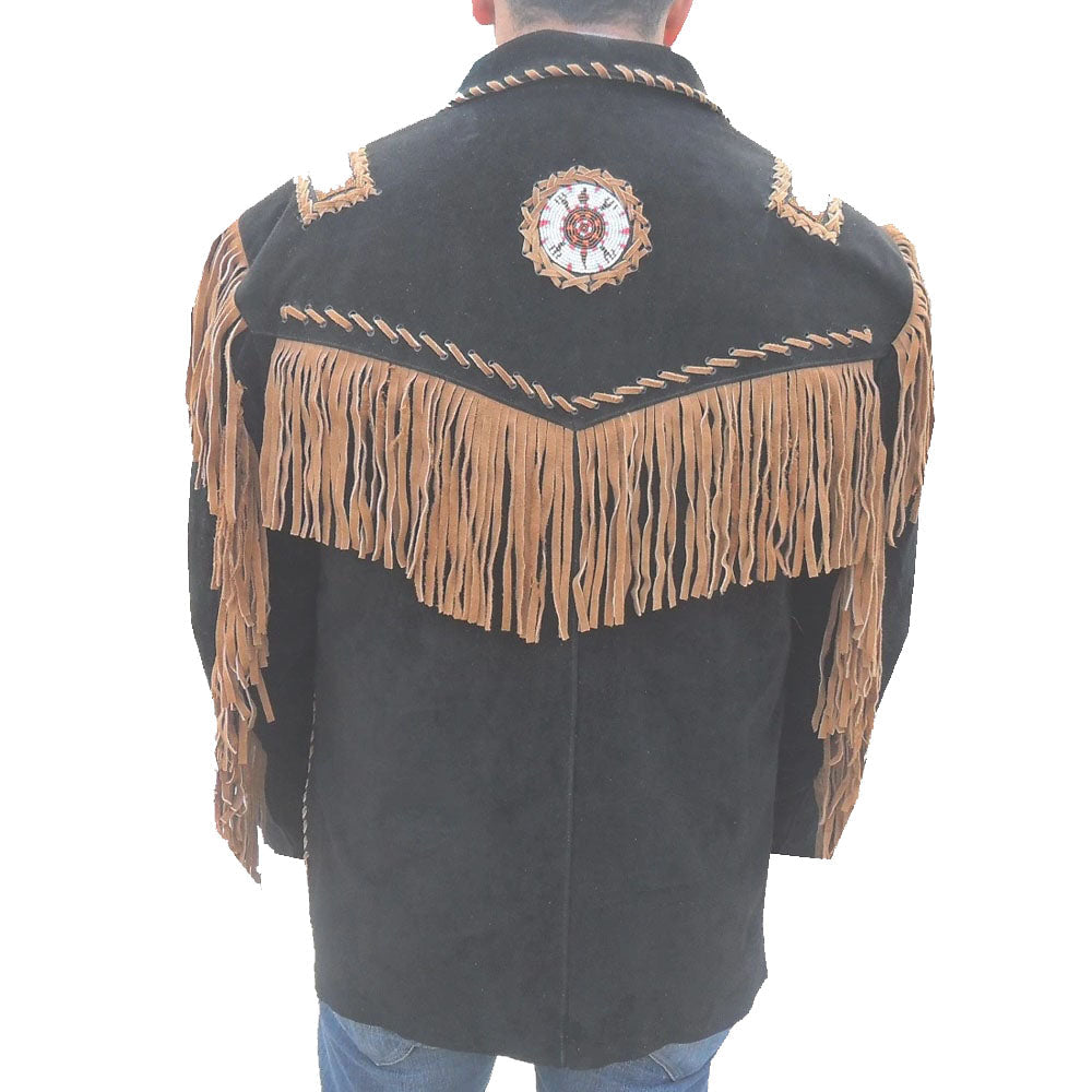 Men's Black Western Cowboy Suede Leather Jacket with Fringes - AMSEL LEATHERS