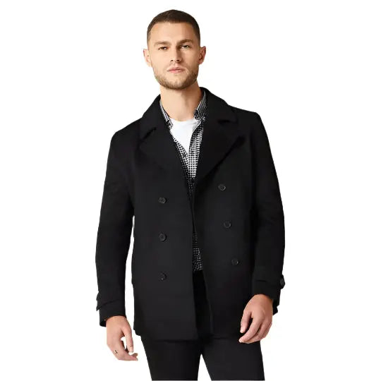 Men's Black Wool Navy Peacoat - AMSEL LEATHERS