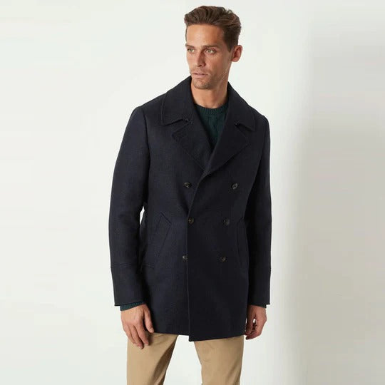 Men's Classic Black Wool Navy Peacoat - AMSEL LEATHERS