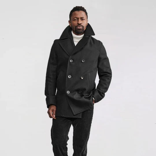 Men's Premium Black Wool Peacoat - AMSEL LEATHERS