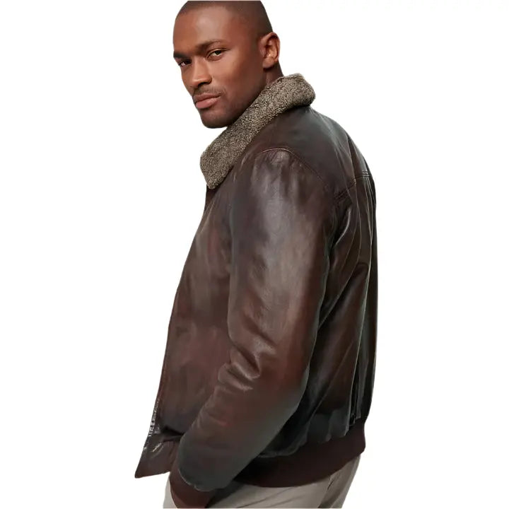 Men's Brown Aviator Leather Bomber Jacket - AMSEL LEATHERS