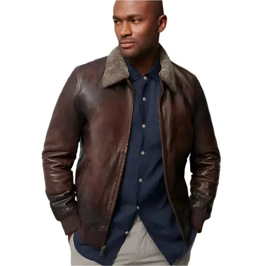 Men's Brown Aviator Leather Bomber Jacket - AMSEL LEATHERS