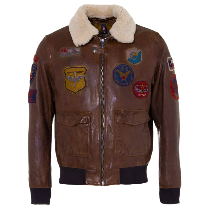 Classic Men's Brown Flight Aviator Pilot Sheepskin Jacket - AMSEL LEATHERS