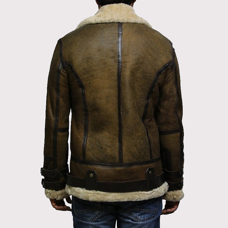 Men's Brown B3 Bomber Sheepskin Jacket - AMSEL LEATHERS