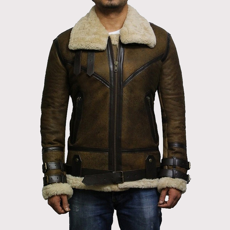 Men's Brown B3 Bomber Sheepskin Jacket - AMSEL LEATHERS