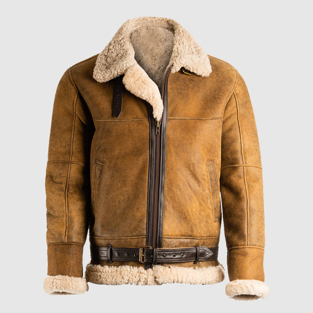 Men's Brown B3 Shearling Leather Jacket - AMSEL LEATHERS