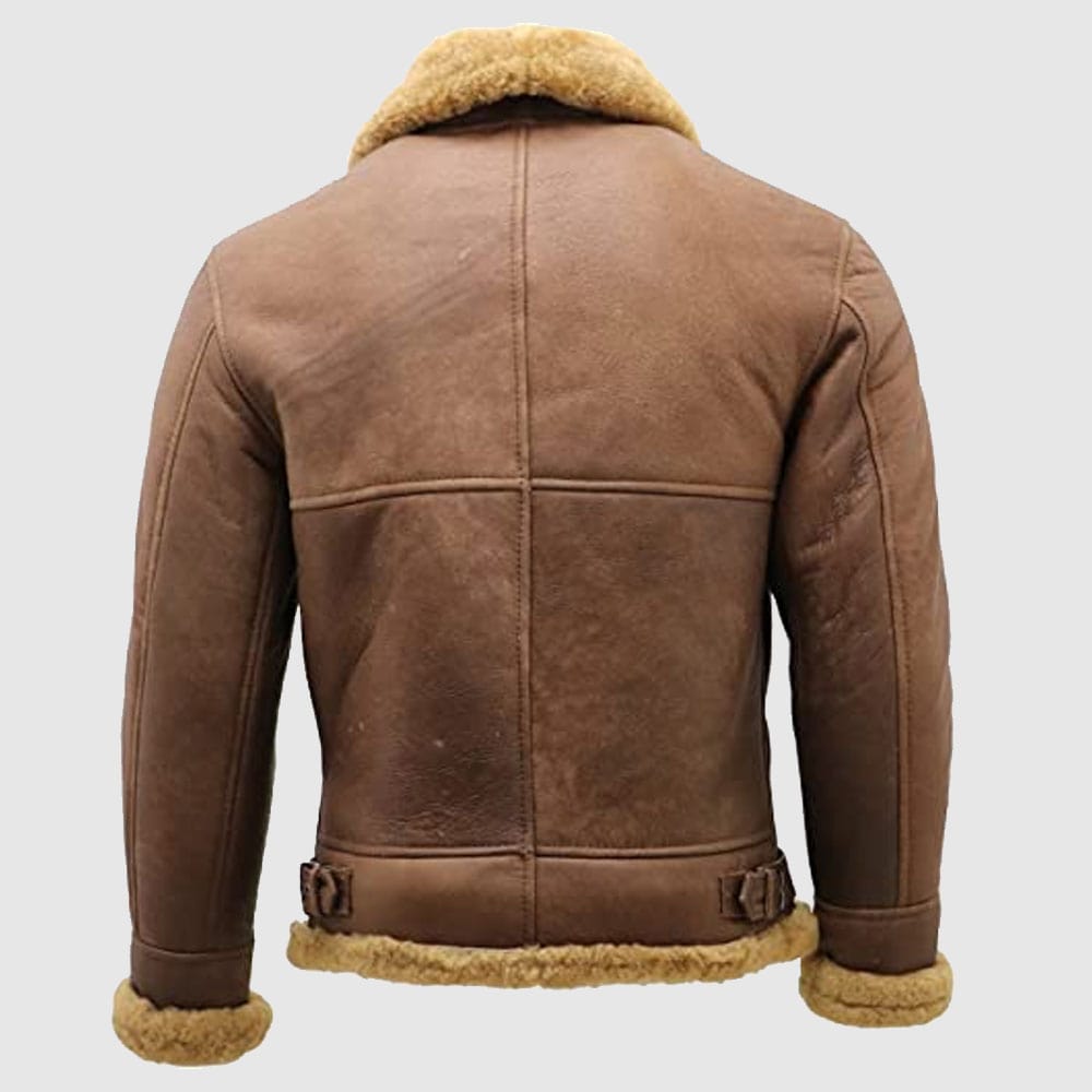 Men's Brown B3 Shearling Sheepskin WW2 Bomber Jacket - AMSEL LEATHERS