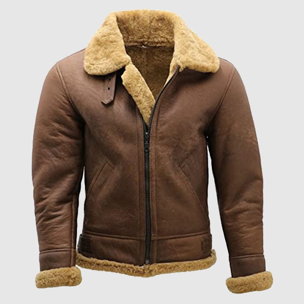 Men's Brown B3 Shearling Sheepskin WW2 Bomber Jacket - AMSEL LEATHERS