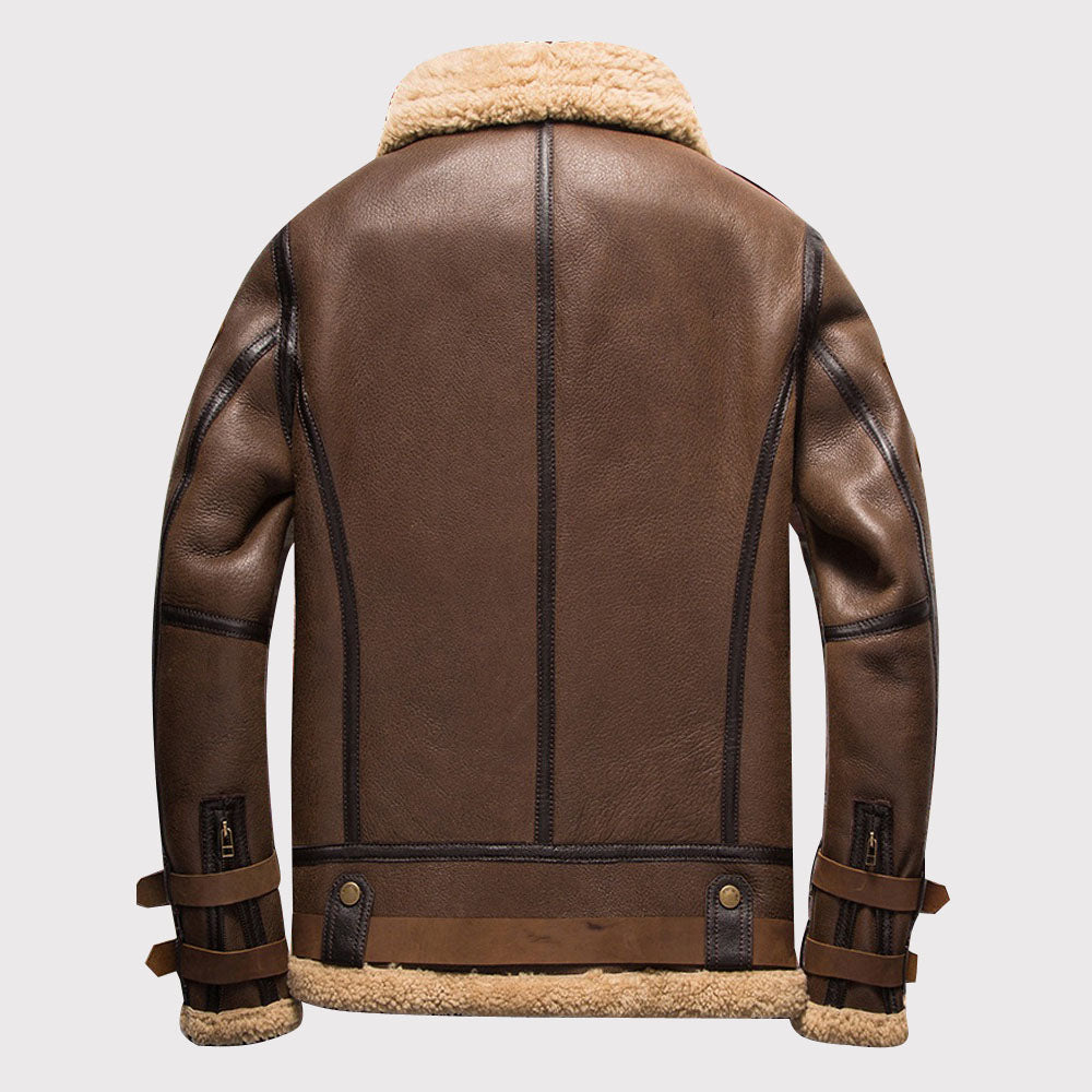 Men's Brown B3 Sheepskin Shearling Bomber Jacket - AMSEL LEATHERS