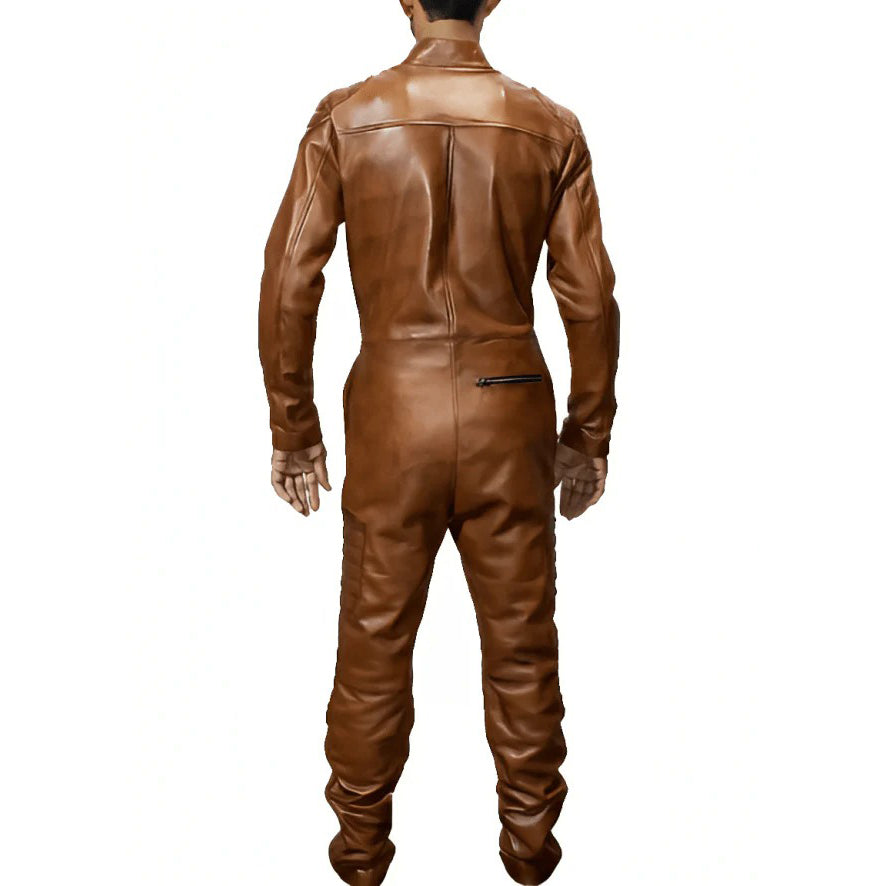 Men's Brown Biker Leather Jumpsuit - Edgy and Stylish - AMSEL LEATHERS