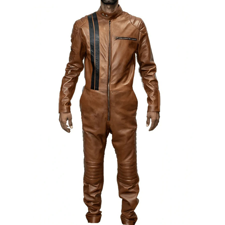 Men's Brown Biker Leather Jumpsuit - Edgy and Stylish - AMSEL LEATHERS