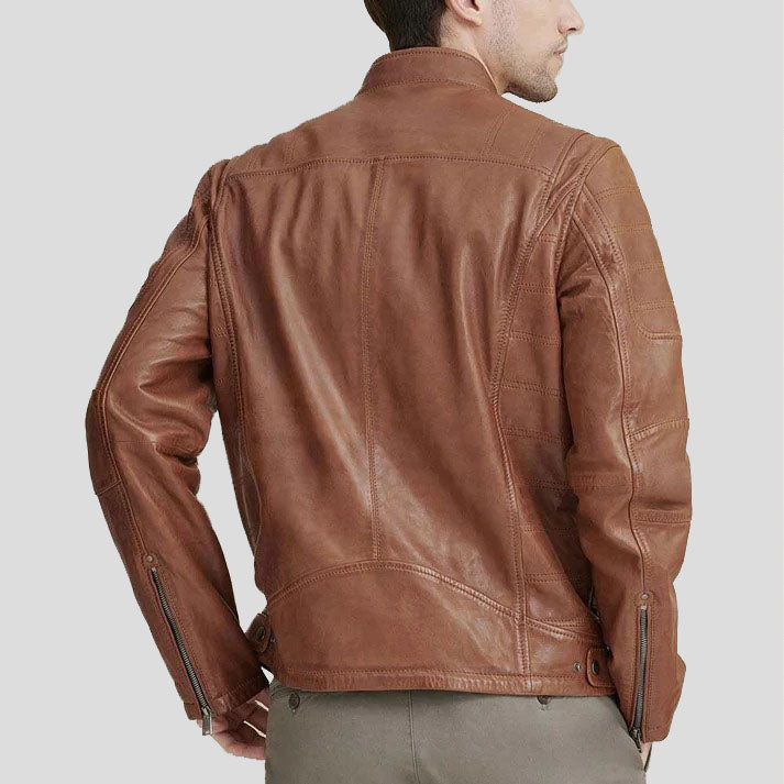 Men's Brown Biker Leather Moto Riding Motorcycle Jacket - AMSEL LEATHERS