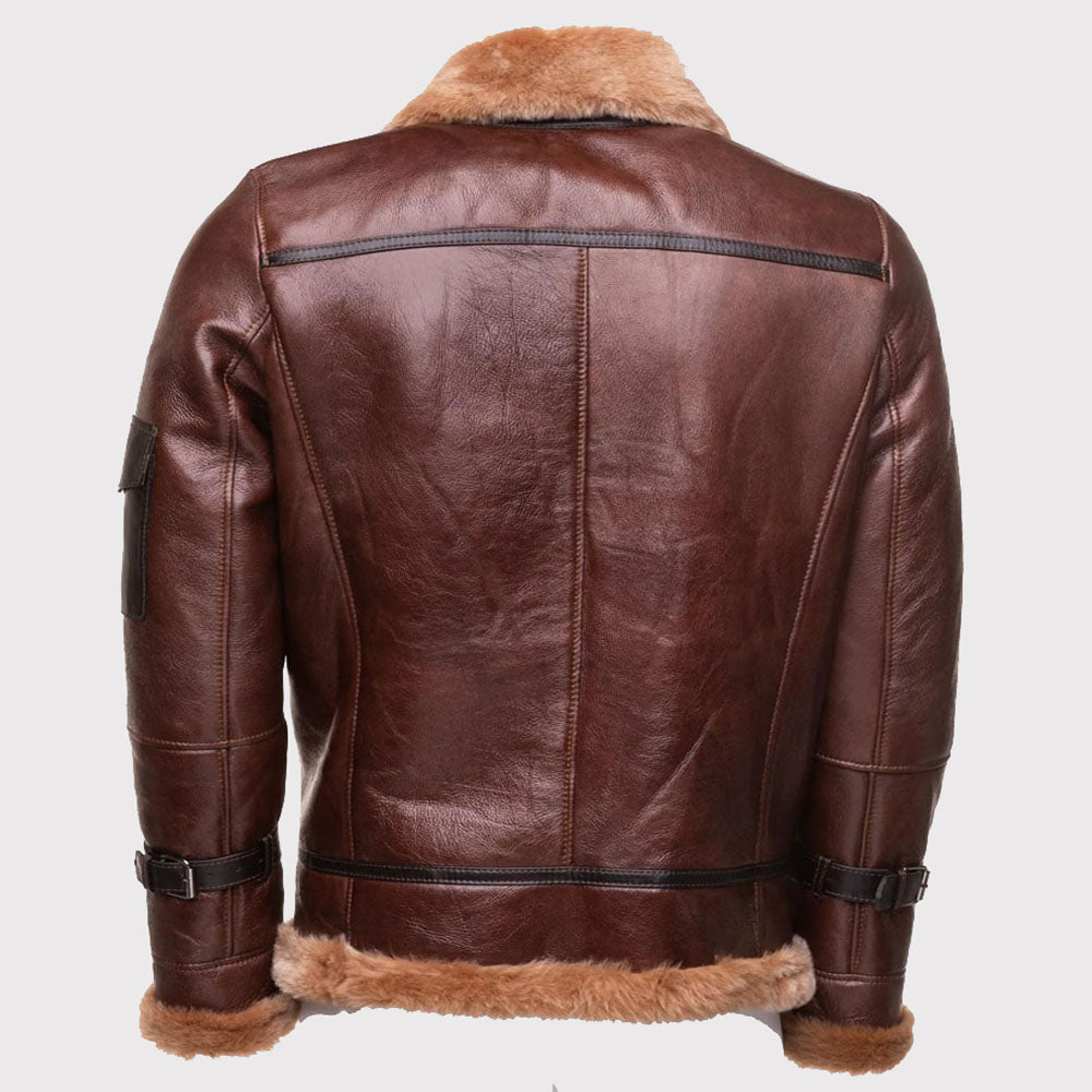 Men's Brown Bomber Sheepskin Shearling Jacket - AMSEL LEATHERS