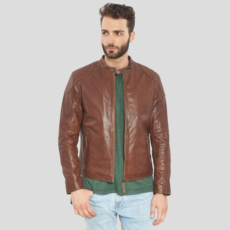 Men's Brown Premium Buffalo Leather Motorcycle Jacket - AMSEL LEATHERS