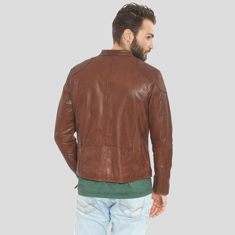 Men's Brown Premium Buffalo Leather Motorcycle Jacket - AMSEL LEATHERS