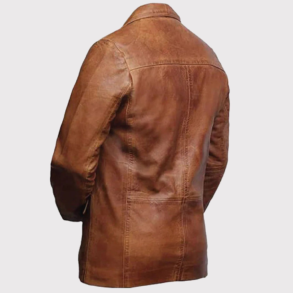 Men's Brown Casual Leather Blazer - AMSEL LEATHERS