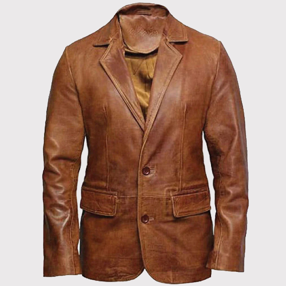 Men's Brown Casual Leather Blazer - AMSEL LEATHERS