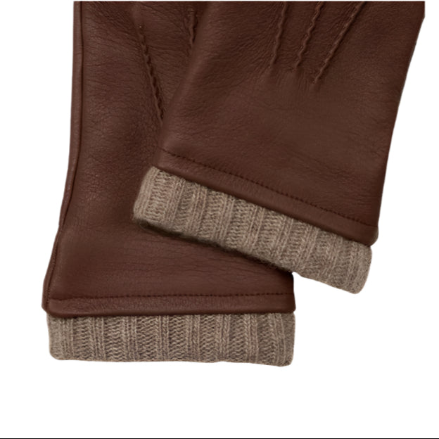 Men's Brown Deerskin Leather Gloves with Cashmere Lining - AMSEL LEATHERS