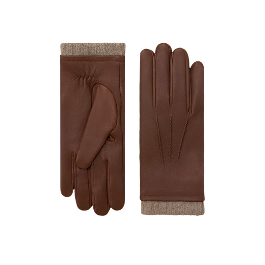 Men's Brown Deerskin Leather Gloves with Cashmere Lining - AMSEL LEATHERS