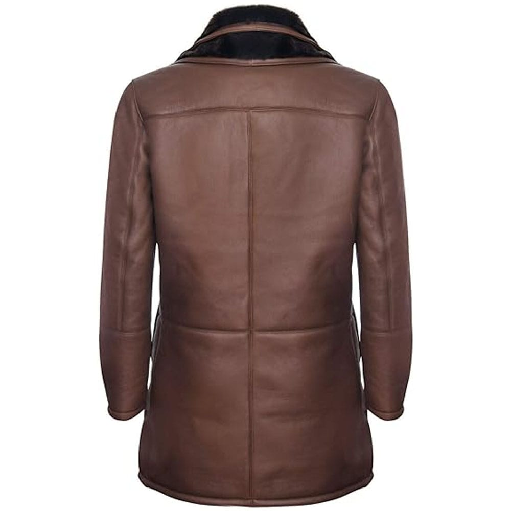 Men's Brown Double Collar Shearling Trench Coat - AMSEL LEATHERS