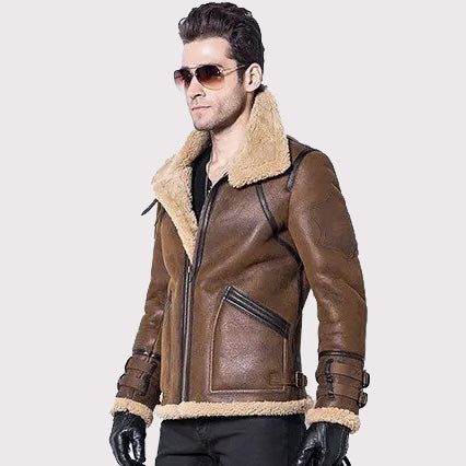 Men's Brown Double-Face Sheepskin Air Force Flight Coat - AMSEL LEATHERS