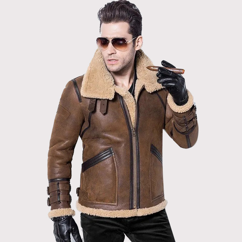 Men's Brown Double-Face Sheepskin Air Force Flight Coat - AMSEL LEATHERS