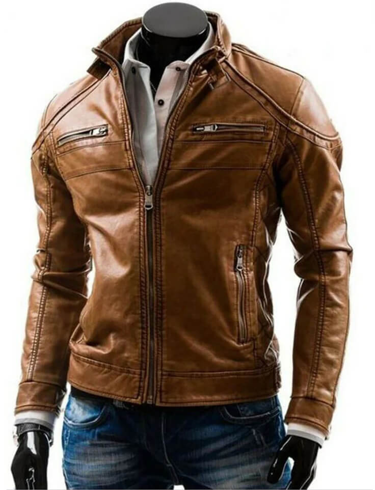 Men's Fashionable Brown Leather Biker Jacket - AMSEL LEATHERS