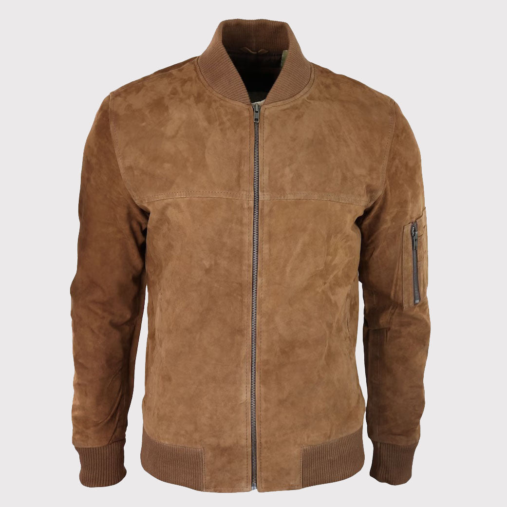 Men's Brown Genuine Suede Bomber Jacket - AMSEL LEATHERS