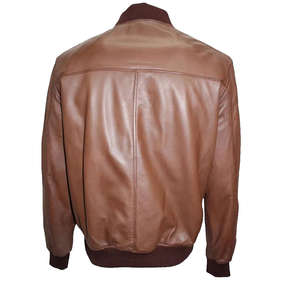 Men's Brown Fashion Real Lambskin Leather Bomber Jacket - AMSEL LEATHERS