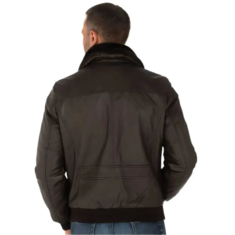 Men's Brown Lambskin Leather Bomber Jacket - AMSEL LEATHERS