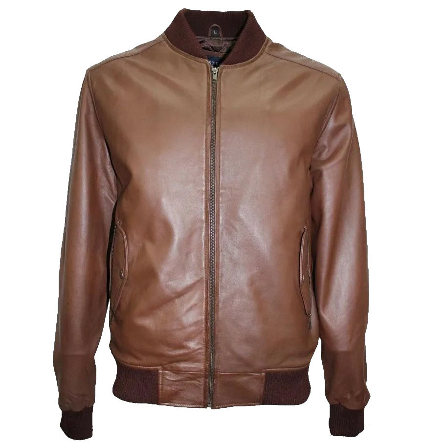 Men's Brown Fashion Real Lambskin Leather Bomber Jacket - AMSEL LEATHERS