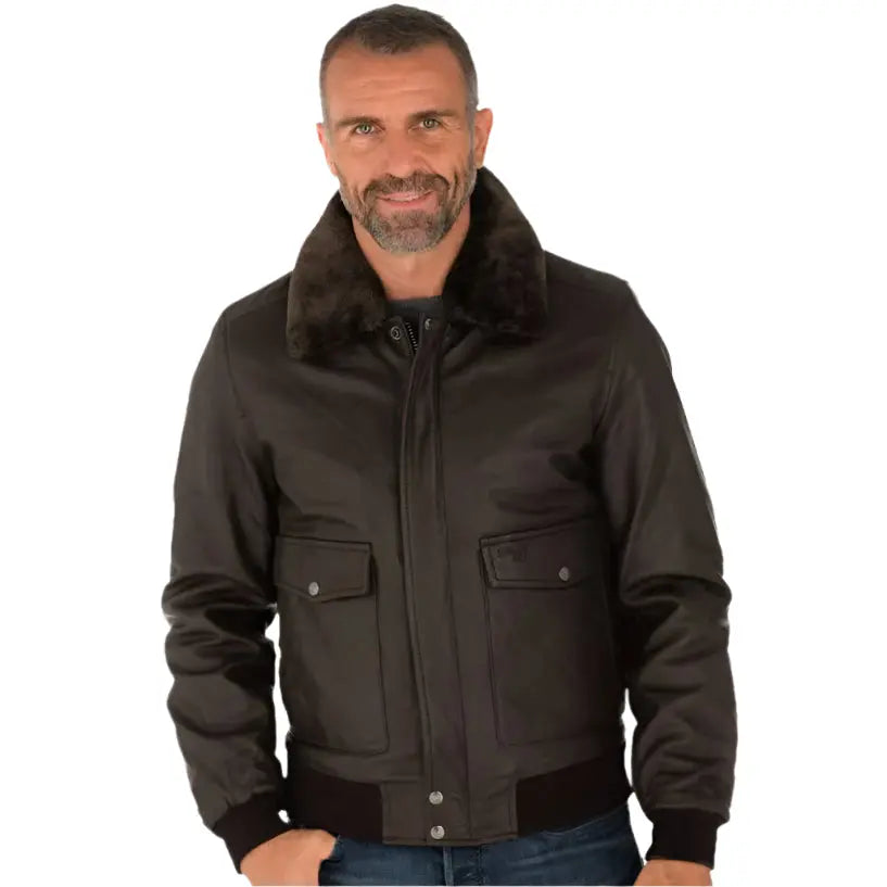 Men's Brown Lambskin Leather Bomber Jacket - AMSEL LEATHERS