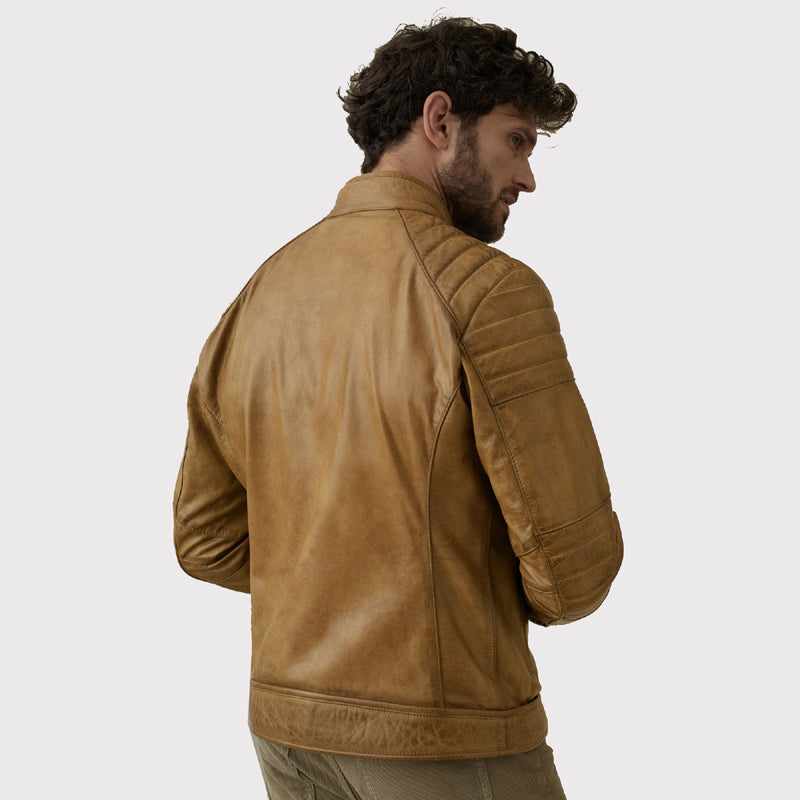 Men's Brown Genuine Leather Cafe Racer Jacket - Classic Style! - AMSEL LEATHERS