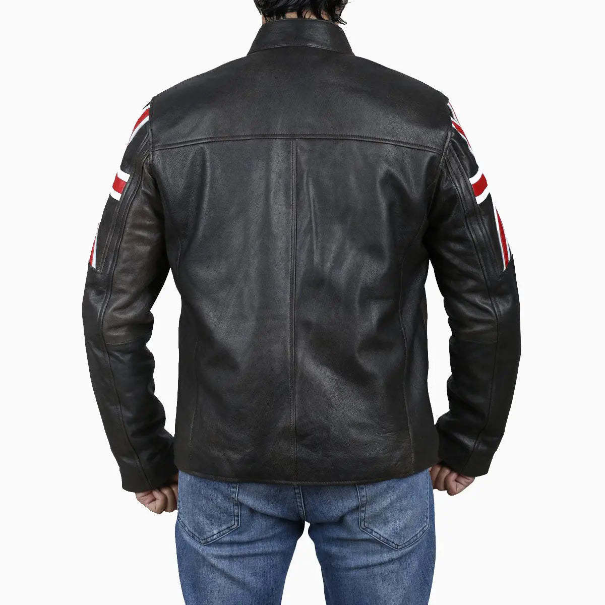 Men's Brown Leather Jacket with UK Flag Sleeves Amsel Leathers