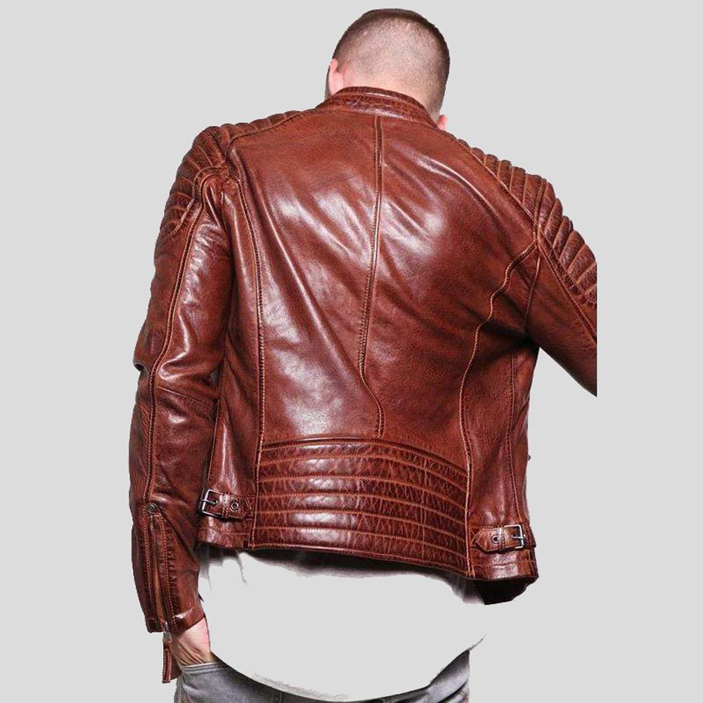 men's brown quilted leather racer jacket elias side angle