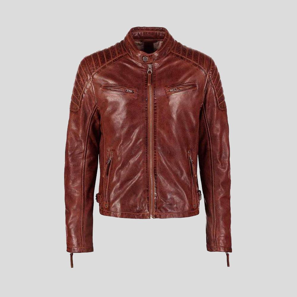 men's brown quilted leather racer jacket elias styling view
