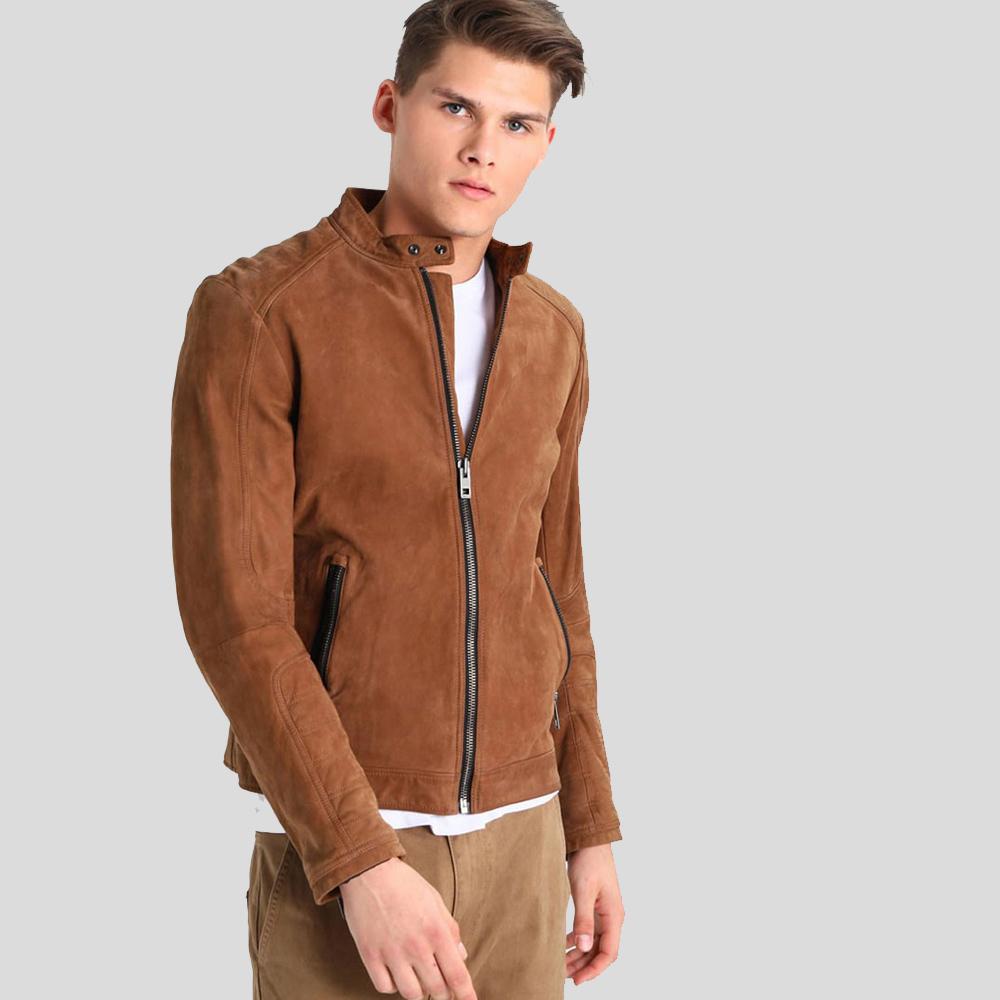 men's brown quilted lambskin suede jacket dorian front view